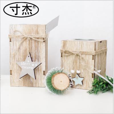 China Europe Christmas Decoration Mini Wooden Christmas Candlestick Christmas Home Table Decoration for sale