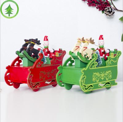 China 2020 Europe Christmas New Product Wooden Music Box Sleigh Shaped Christmas Decoration for sale