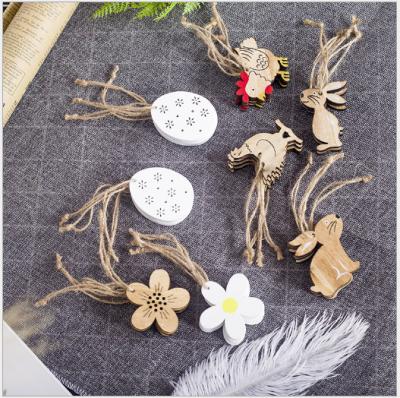 China New Item Europe Amazon Easter Wooden Easter Decoration Chick And Rabbit And Eggs Nordic Wooden Pendant for sale