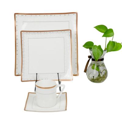 China Sustainable Square Plates White Ceramic Sun Flower Shape White Square Plates Square Ceramic Dinner Plate Set for sale