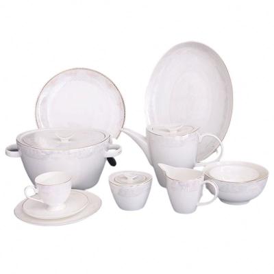 China Restaurant Viable High Quality Bone China Dish Complete Dinner Dishes Sets Dinnerware Ceramic Gold for sale