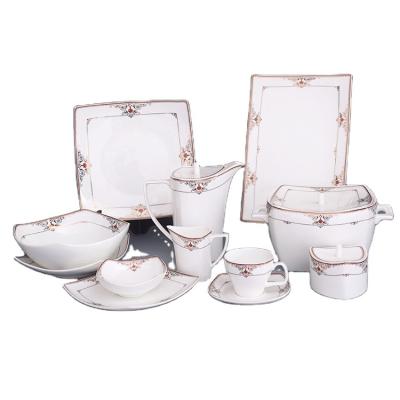 China Viable High Quality Bone China Fine Dinner Tea Set And Service With Gold Design And Color Box Packing for sale