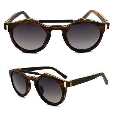 China Fashion Sunglasses 100% Vintage Double Bridge Beams Mens Womens Retro Wooden Handmade Oval Round Alloy Sun Glasses Big Frames Lenses UV400 Polarized for sale