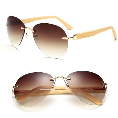 China Fashion Sun Glasses Bamboo Wooden Women Mirror Original Wooden Motor Eyewear Customized Rimless Logo Pilot Sunglasses Men Metal Gafas for sale