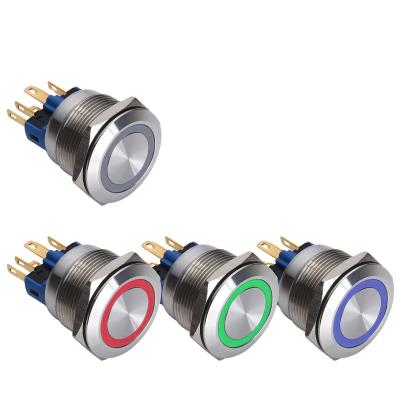 China New type 1NO1NC! ONPOW GQ22 GQ22 22mm Waterproof Vandal Proof RGB LED Tricolor Metal Ring Illuminated Push Button Switch for sale