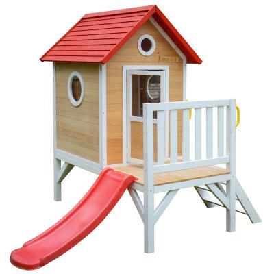 China Easily Assembled Wooden Playground Cubby House With Slide for sale