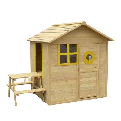 China Easily Assembled Modern Outdoor Wooden Playhouse With Picnic Table Mailbox And Plastic Window Vending Window for sale