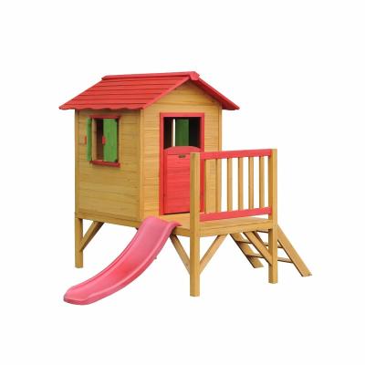 China Easily Assembled Kids Children Outdoor Wooden Playhouse With Slide for sale