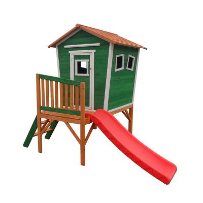 China Easily Assembled Wooden Children Playhouse Kids Playhouse With Slide for sale