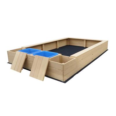 China Easily Assembled Wooden Kids Sandbox with Plastic Cover and Storage for sale