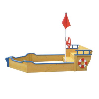 China Easily Assembled Wooden Backyard Boat Sandpit With Bench For Kids for sale