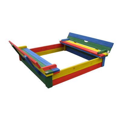 China Easily Assembled Kids Wooden Sandbox With Foldable Bench for sale