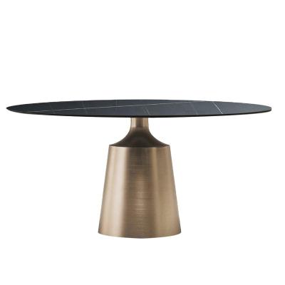 China (Others) Gold Stainless Steel Adjustable Luxury Brushed Round Legs Marble Top Dining Table for sale