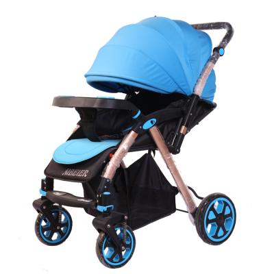 China Eco-friendly aluminum alloy one hand fold 4 wheels folding baby stroller for sale with dinner plate for sale