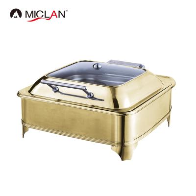 China Insulated Food Stainless Steel Gold Chafing Dish Buffet Food Warmer for sale