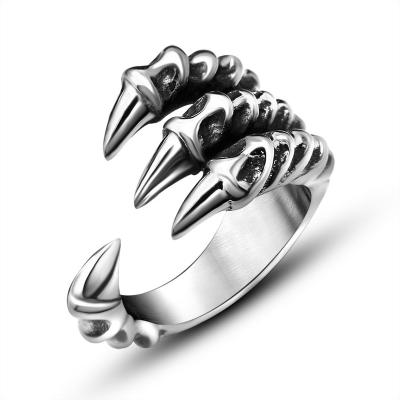 China Retro CLASSIC Mens Womens Punk Rock Eagle Claw Stainless Steel Open Adjustable Ring for sale