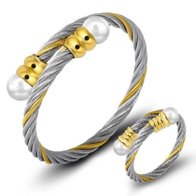 China FASHIONABLE Stainless Steel Adjustable Key Chain Bracelet With Zircon Around Titanium Steel Bracelet Ring Female Jewelry Bangle Set for sale