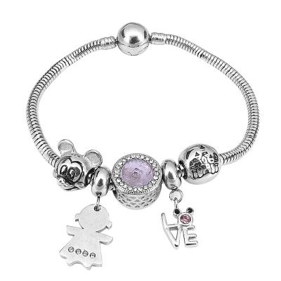 China FASHIONABLE Pan Pink Heart of Mickey's Romantic Bead Pendant Bracelet Stainless Steel Mickey Sea Big for sale