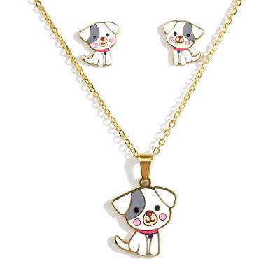 China Cute Hot Sale Titanium Jewelry Cartoon Dog Keepsake Stainless Steel Jewelry Set For Kid For Children for sale