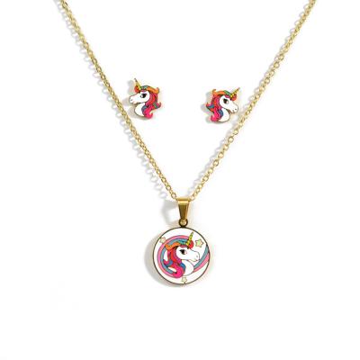 China European And American Unicorn Necklace Set Factory Price Cute Jewelry For Kid Children for sale