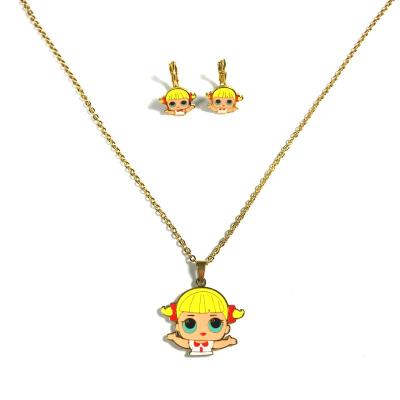 China European and American Children's Jewelry Large Cartoon Doll Princess Series Stainless Steel Fashionable Eyed Earrings Necklace for sale