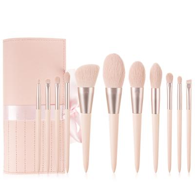 China Angular Blush Loose Rod Wooden Handle Brush Beauty Tool Pink Concealer Powder Eyeshadow Makeup Brush Set 11 Long for sale