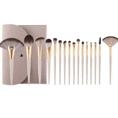 China Angular Blush Fan-shaped Makeup Tools 16-Piece Makeup Brush Set Complete Set With White Wooden Handle Can Be Customized for sale