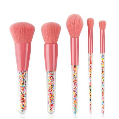 China Angular Blush Candy 5pcs Makeup Brush Set Transparent Particles Crystal Makeup Brush Handle Beauty Tool for sale