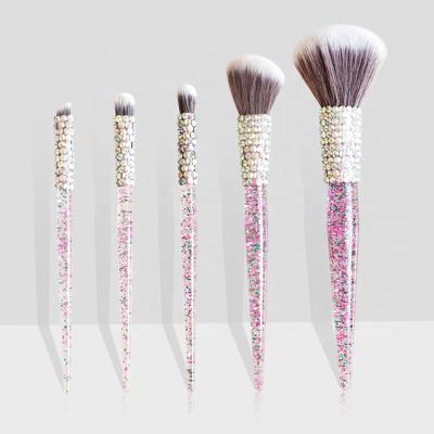 China Angular Blush Hot Selling Product 5 Pcs Candy Granule Filled Plastic Handle Brush Costume Face Eye Makeup Brush for sale