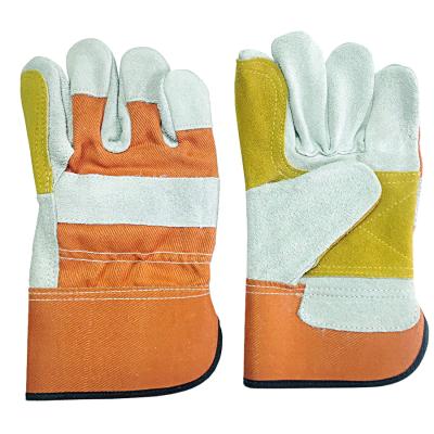 China Wear 10.5 Inches Double Palm Split Leather Glove Cow Working With Rubberized Cuff for sale