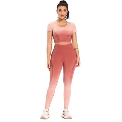 China Breathable Wholesale High Waist Seamless Lady Fitness Sport Wear Tops Suit Pink Gym Clothing Tight Leggings Pants Stretch Women Yoga Set for sale