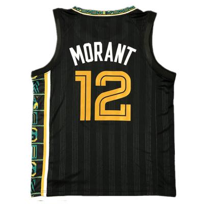 China Ja Morant 12# Antibacterial Print Sublimation Vest Shirt Design Custom New Arrivals Basketball Jersey Black Basketball Jersey Uniform For Men for sale