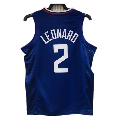 China 2021 New Sublimated Kawhi Leonard 2 Antibacterial Print Embroidered Basketball Tank Top Shirt Club Clipper Club Basket Ball Vest White Blue Uniform for sale