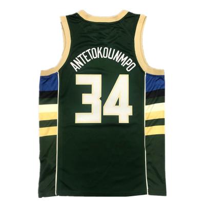 China 2021 Antibacterial New Custom Basket Ball T-shirt Vest Antetokounmpo Sublimation 34# Print Color Mens White Green Basketball Uniform Tank Top for sale