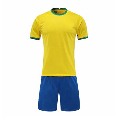 China Factory Supplier High Quality Breathable Quick Dry Brazil Team Custom Blue Yellow Men Soccer Uniform Shirt Set Short Sleeve Quick Dry Football Tank Top for sale