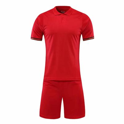 China Quick-Dry Thailand Factory Quality Team Collar Football Uniform Shirt Suit Shorts Sleeve Red White Red Quick Dry Custom Made Football Tank Top Set Men for sale