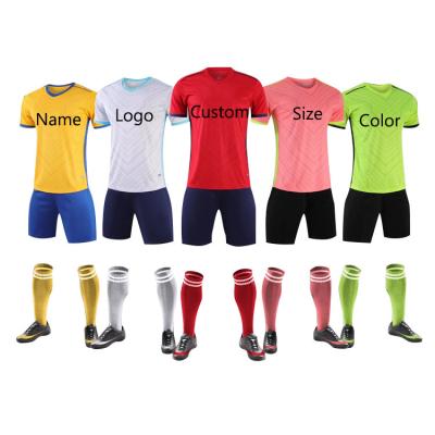 China Wholesale Breathable Blue White Yellow Green Quick Dry Breathable Designs Short Sleeve Cheap Sublimation Football Wear Soccer Jersey Uniform Custom for sale