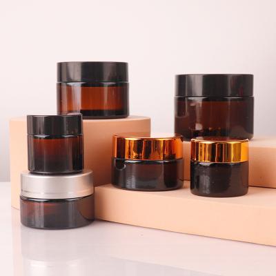 China Cosmetic high quality brown color glass cream jar for cosmetic packaging with private label for sale