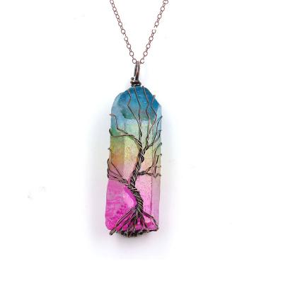 China Exclusive Dyed Crystal Pillar Pillar Border of Life Natural White Crystal Tree Pendant Necklace For Amazon Foreign Trade Source Wholesale for sale