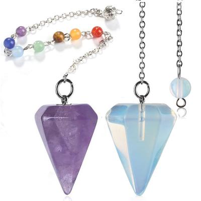 China Pink Crystal Amethyst Natural Stone Pillar Hexagonal Conical Pendant Necklace Vertebra Crystal Pendulum for sale