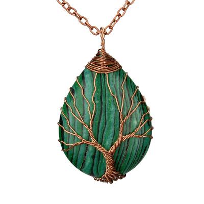 China Crystal Large Rose Gold Water Drop Wound Necklace Pendant Pure Handmade Natural Stone Tree of Life Ornament for sale