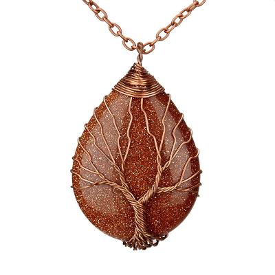 China Crystal Large Rose Gold Water Drop Wound Necklace Pendant Pure Handmade Natural Stone Tree of Life Ornament for sale