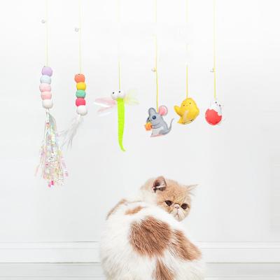 China New Pet Cat Tease Stick Cat Dog Self Stored Toy Extra Long Telescopic Hanging Interactive Door Toy Hi for sale