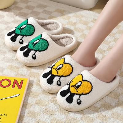 China Cute Cartoon Embroidery Bad Rabbit Plush Rabbit Bedroom Winter Love Pattern Warm Indoor Slippers For Women Men for sale