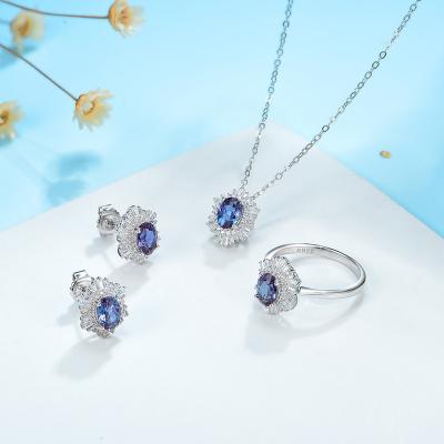 China CLASSIC Mint Sapphire Gemstones Ring For Women Solid 925 Sterling Silver Earrings For Party AlexandriteJewelry Lab Set For Women for sale