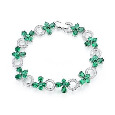 China TRENDY Emerald Gemstone Bracelets For Women Solid 925 Sterling Silver Jewelry Charm Flower Bracelet For Romantic Tennis Chain for sale