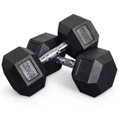 China 2021 New Universal Dumbbell Cast Iron Hexagonal Rubber Dumbbell for sale