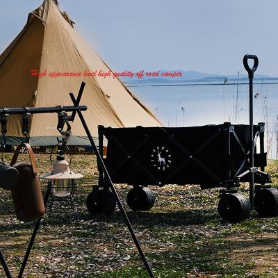 China Other Offroad Camper Car Outdoor Folding Double Bearing Wide Wheel With Table Dish Camp Cart Picnic Gathering Camping Trailer for sale