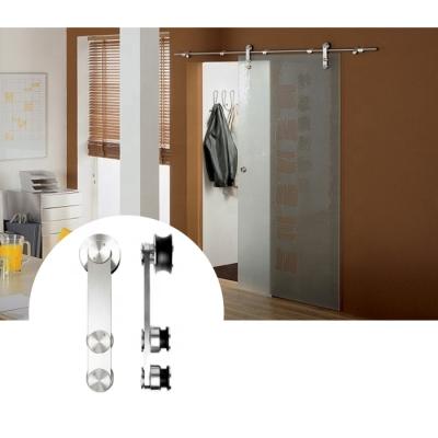 China Modern Glass Sliding Barn Door Hardware Stainless Steel Track Rail And Roller Assembly Kit for sale