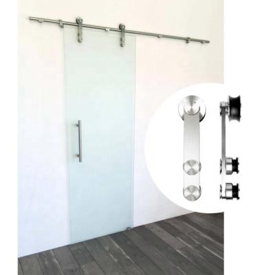 China Modern Barn Style Sliding Glass Door 304 Track Stainless Steel Rail And Roller Wheels Hardware Device Set for sale